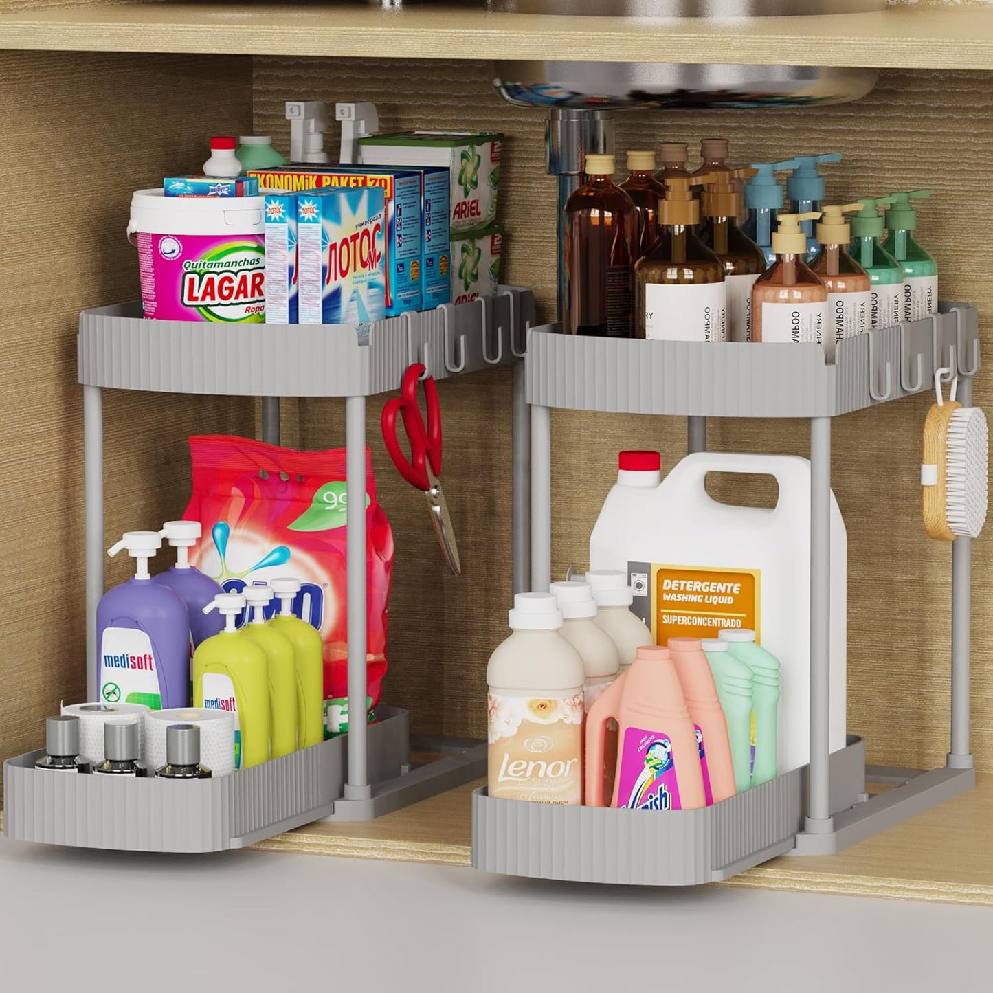 Ukeetap Multi-Purpose Pull-Out Storage Organizers - Under Sink & Cabinet Solution | 12.8 Inch, Grey