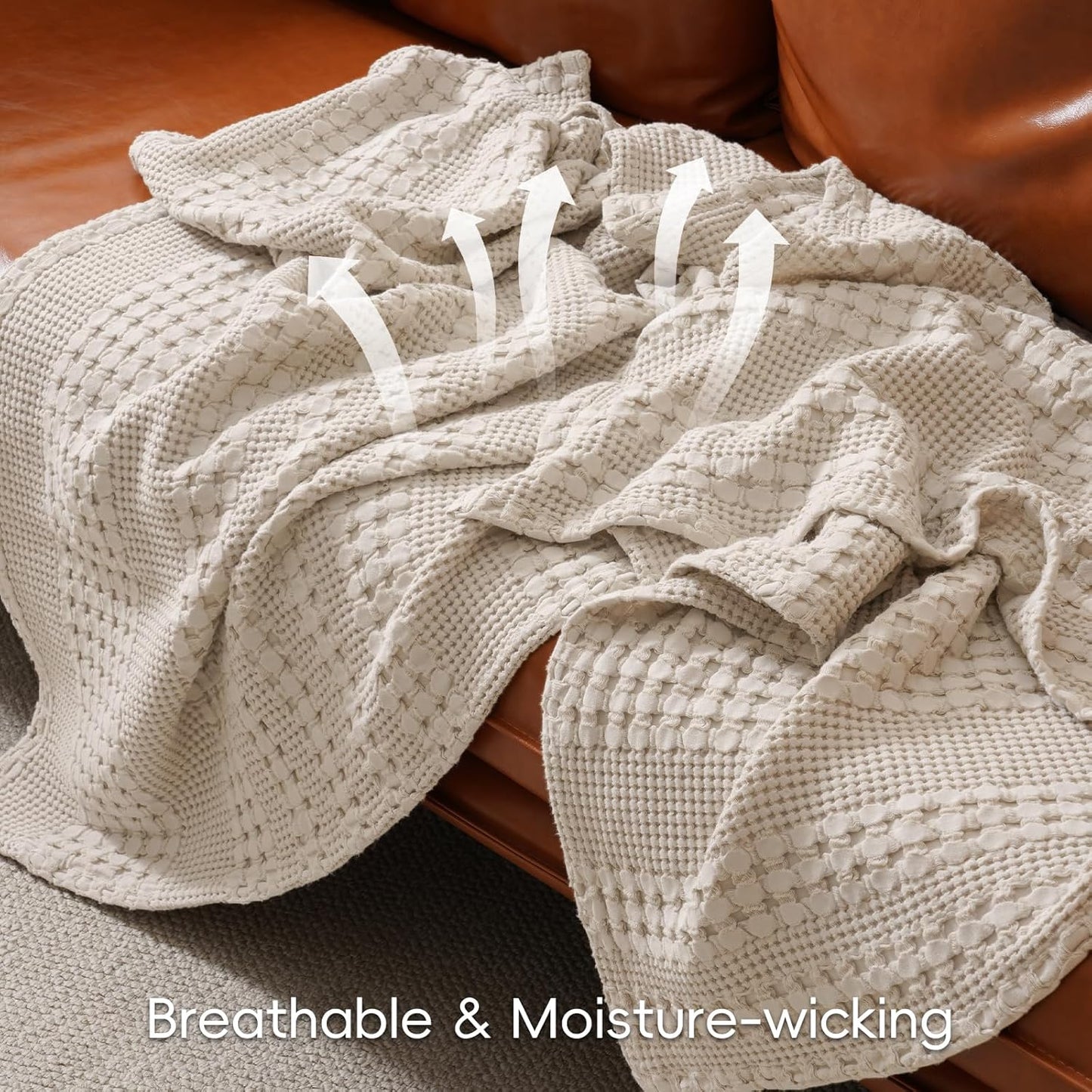 PHF 100% Cotton Waffle Weave Blanket - Soft, Lightweight & Breathable Queen Size | Light Taupe/Oatmeal, All-Season Comfort