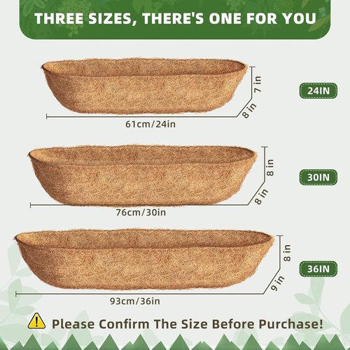 Coco Liner 30-Inch Trough Planters - Natural Coconut Coir Fiber for Wall Baskets & Window Boxes