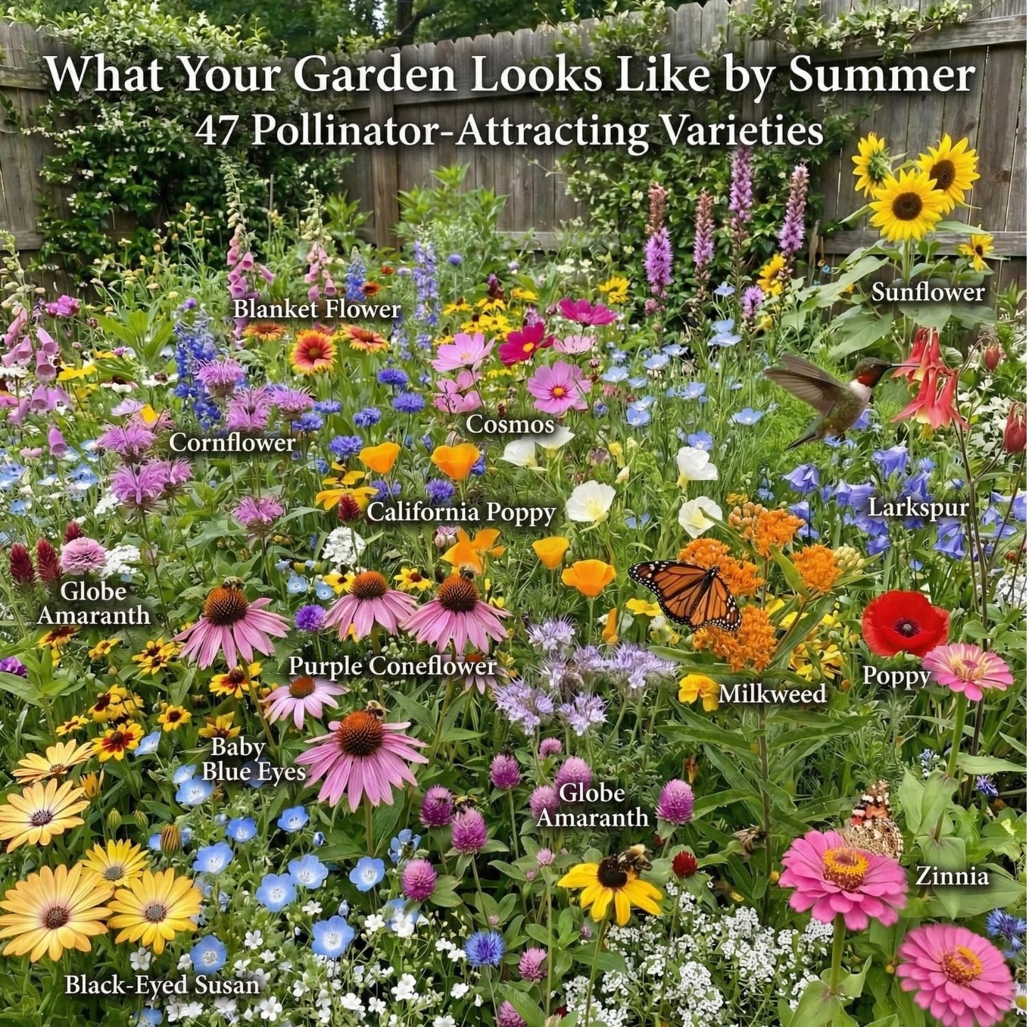 Seedboy Wildflowers Seed Mix for Pollinators - 8 oz Bulk Non-GMO Seeds for Bees & Butterflies | 47 Varieties