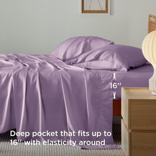 Bedsure Cooling Bed Sheets - Breathable Rayon from Bamboo, Deep Pocket Up to 16 Inches, Lilac