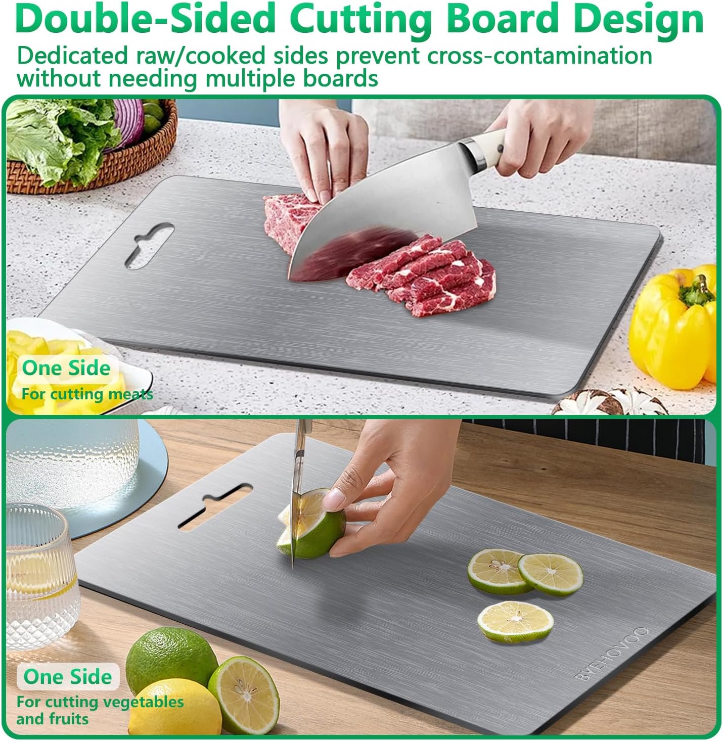 Titanium Cutting Boards Set of 3 - Double-Sided Pure Titanium | Easy to Clean & Dishwasher Safe