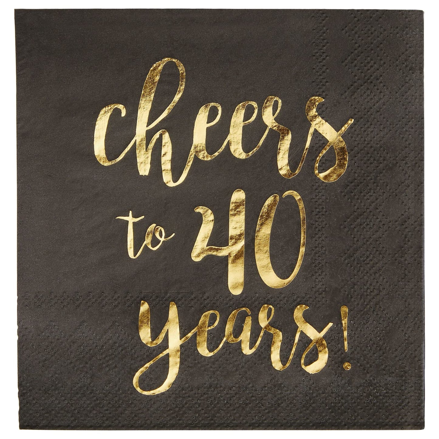 BLUE PANDA 40th Birthday Napkins - 5 x 5 In, 50-Pack, 3-Ply, Black & Gold Foil - Cheers to 40 Years & Cocktail Napkins for Birthday Party Decor