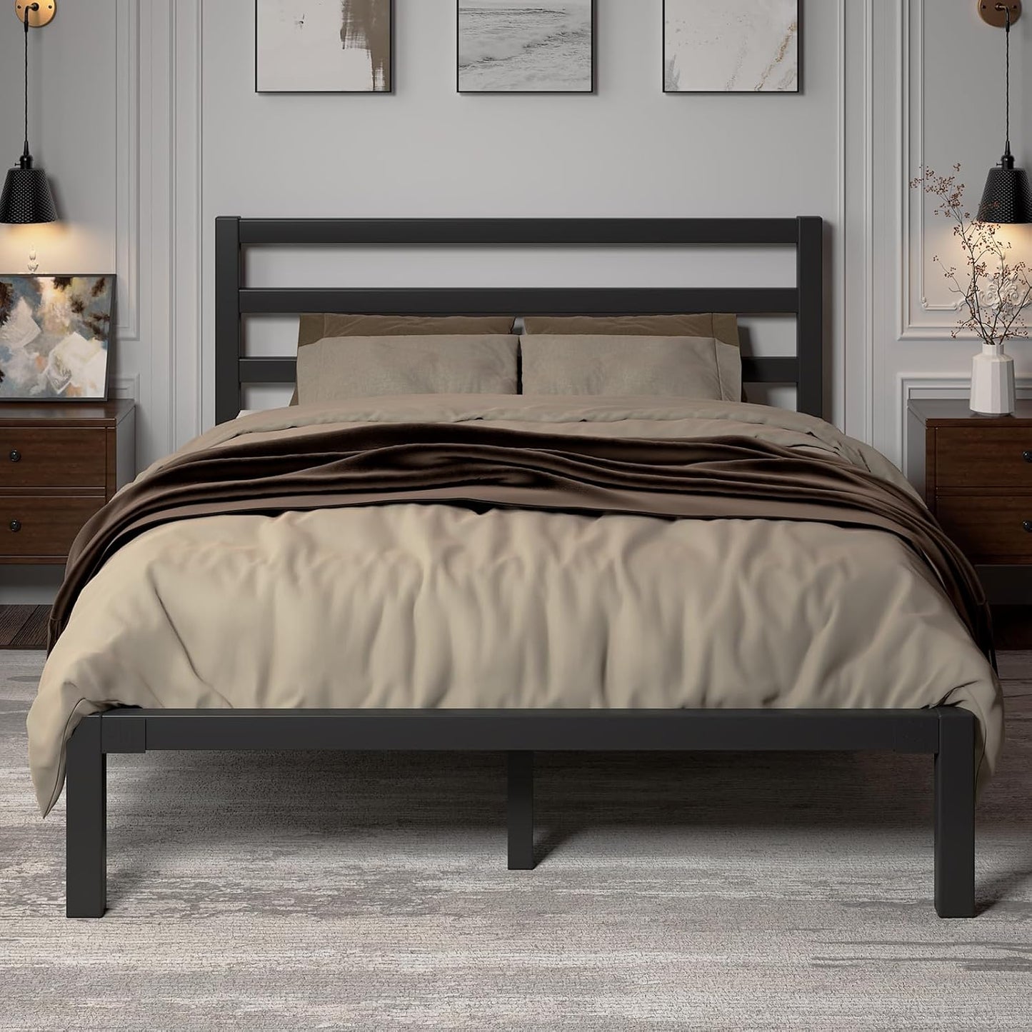 LoVinson Full Size Bed Frame - Heavy Duty Metal Platform with Under Bed Storage | Easy Assembly, Black