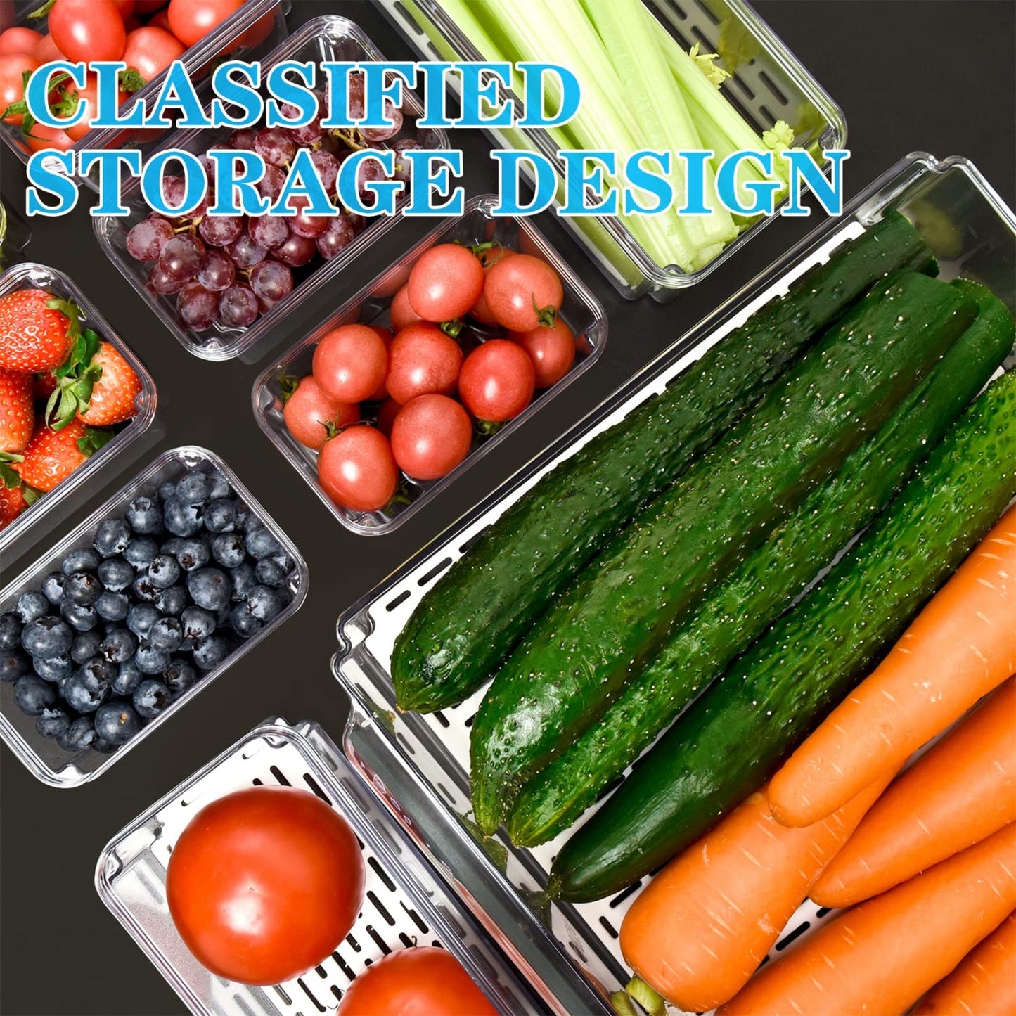 POMEAT 10-Pack Stackable Fridge Organizer Bins with Lids - Clear Produce & Food Storage Containers