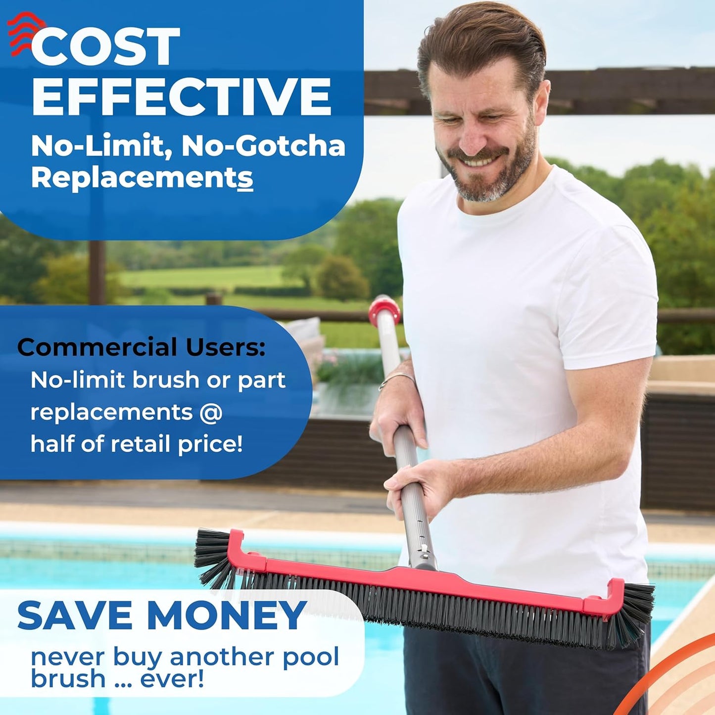 ProTuff 22" Pool Brush Head - Sturdy Bristles for Fast Cleaning - Extra-Wide Scrubber with Pole Attachment