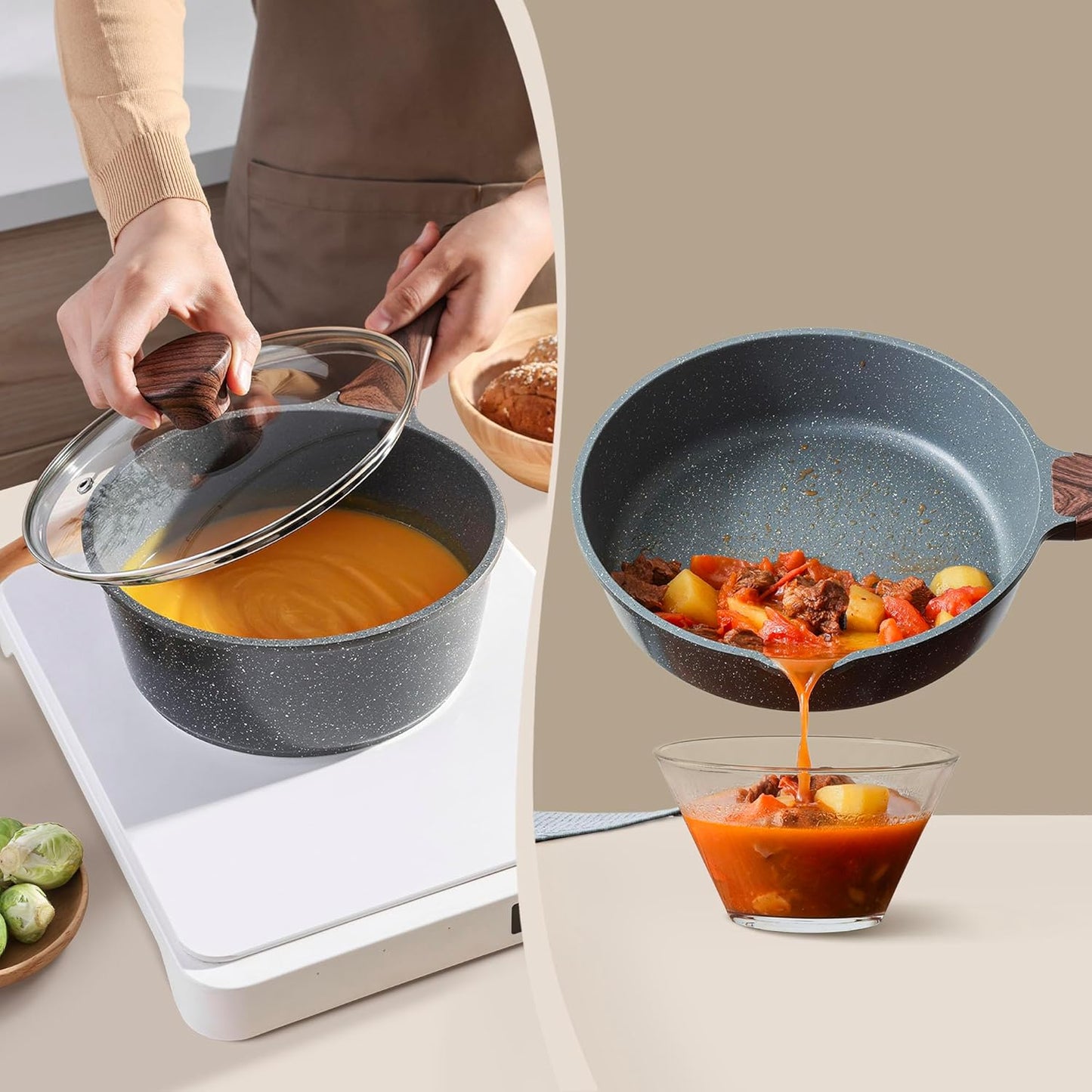 SENSARTE Nonstick Granite Cookware Set - 23 PCS Healthy Pots & Pans | PFOA & PFOS Free, Gray