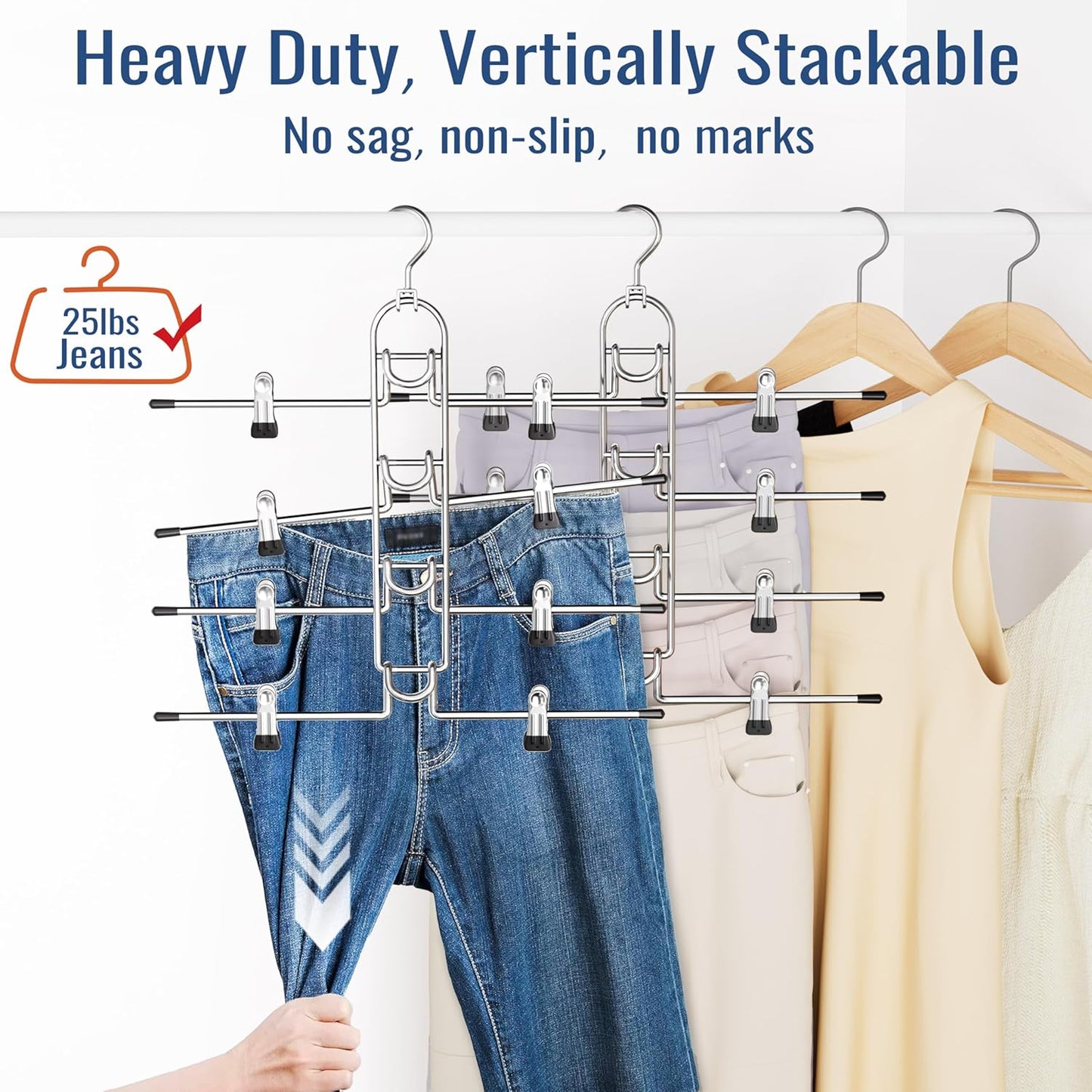 Skiennix Pants Hangers - Upgraded Detachable Space-Saving Hangers for Skirts & Trousers | Heavy-Duty Design
