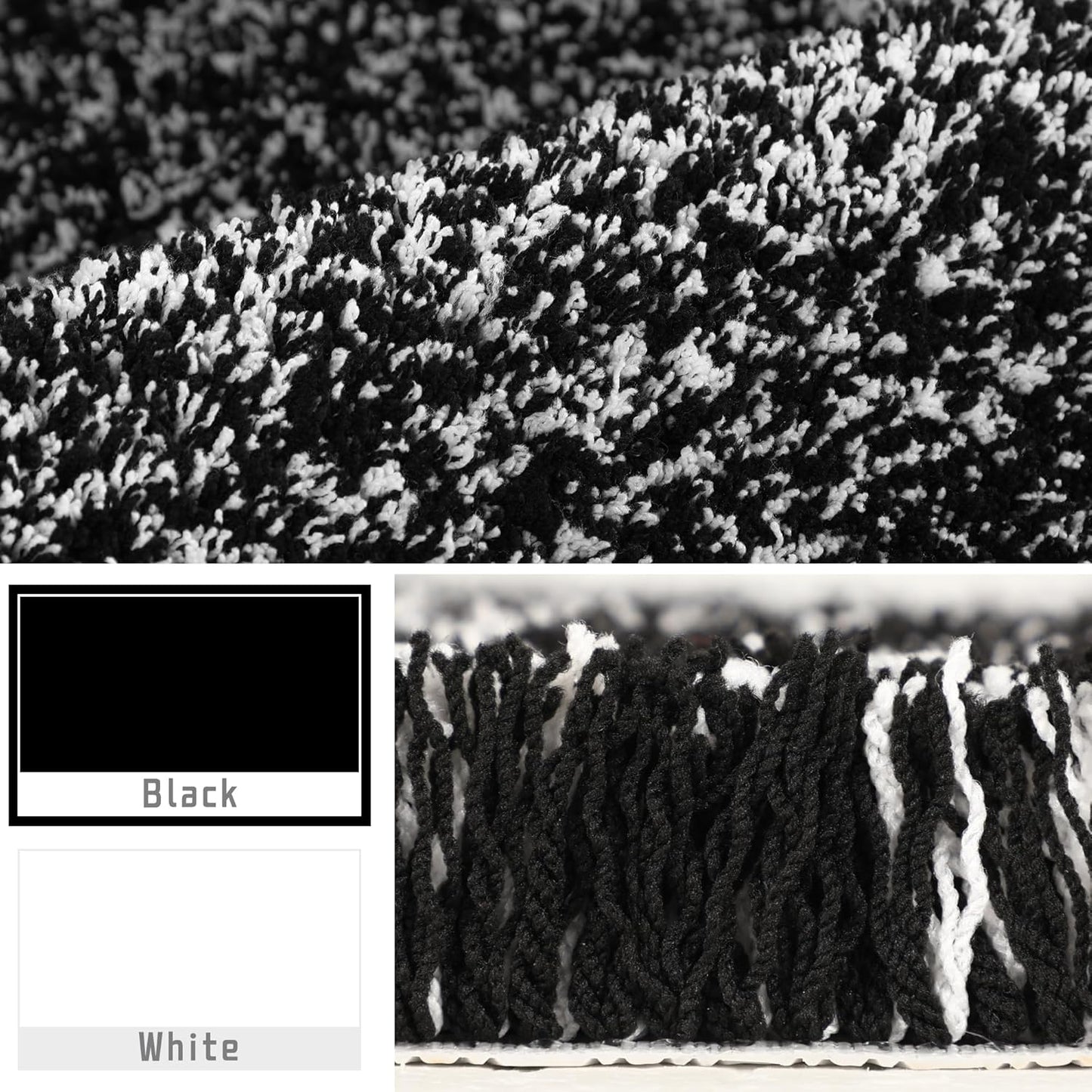 Yimobra Black and White Bathroom Rugs Non Slip Washable, Ultra Soft and Water Absorbent Bath Mats, Plush Fluffy Shower Mat Outside, Microfiber Thick Matts for Bathroom Floor/Sink, 24x17