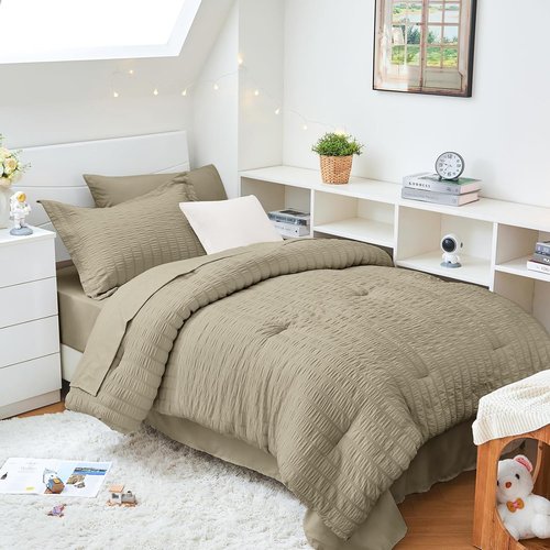 HYMOKEGE Twin XL Comforter Set - Luxury 5-Piece All-Season Bedding in Seersucker Design