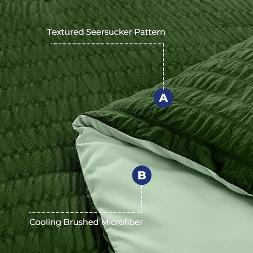 HYMOKEGE Twin XL Comforter Set - Luxury 5-Piece Seersucker Bedding in Dark Green/Sage Green