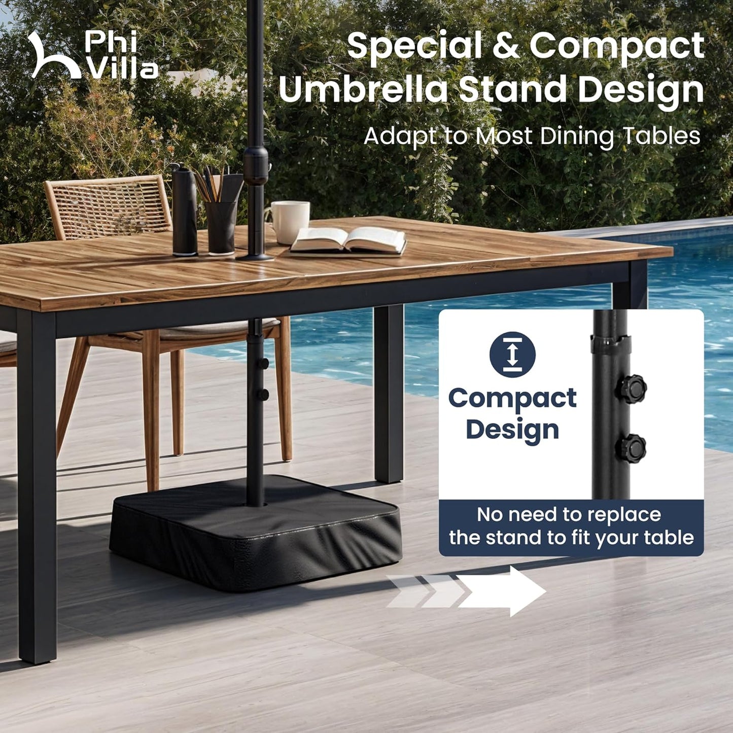 PHI VILLA 15ft Double-Sided Patio Umbrella - Navy Blue Market Umbrella with Base & Crank Handle for Outdoor Use