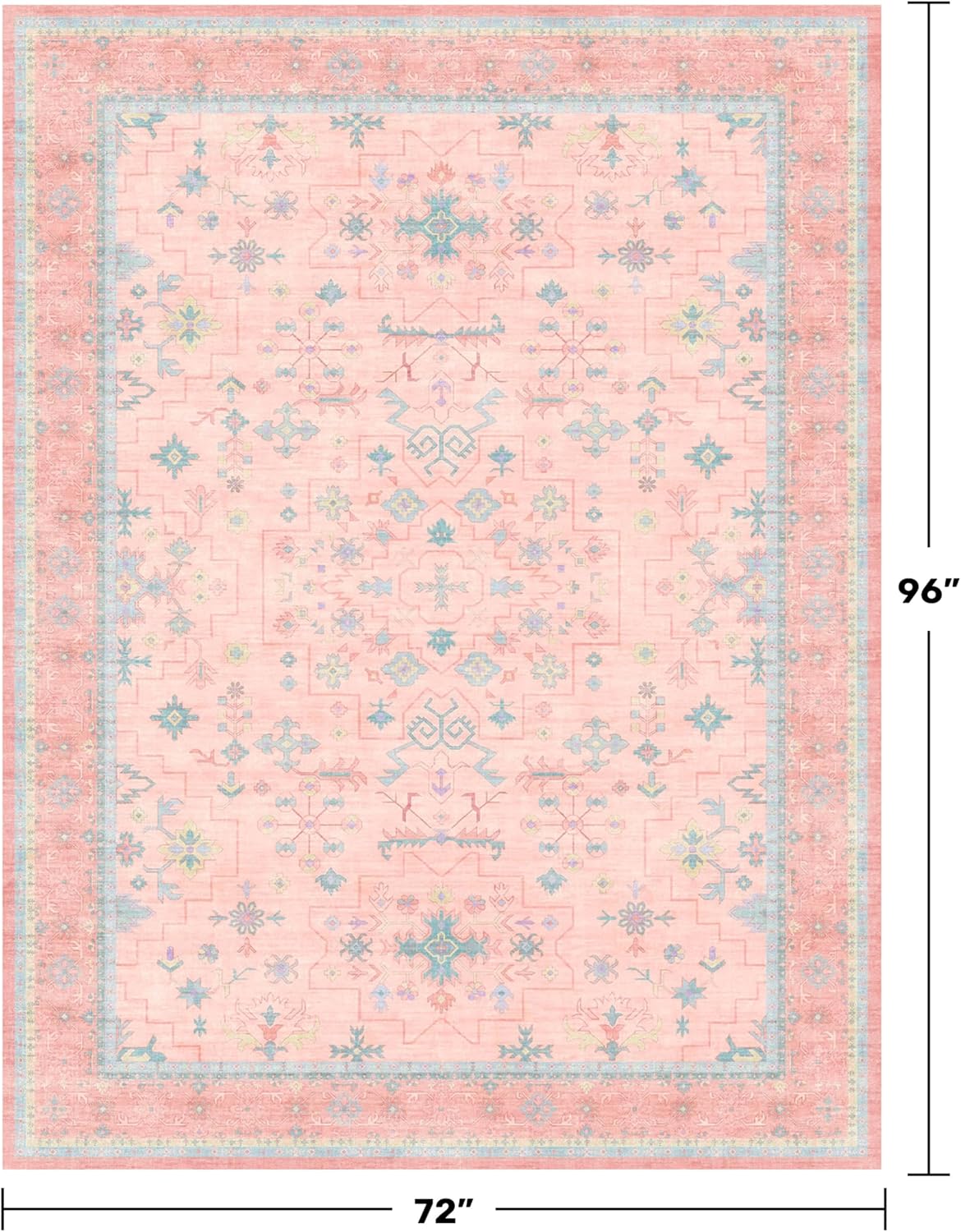 Skiennix Boho Area Rug - Washable Pink & Blue 6x8 for Kids' Playroom | Soft, Non-Slip, Stain-Resistant Design