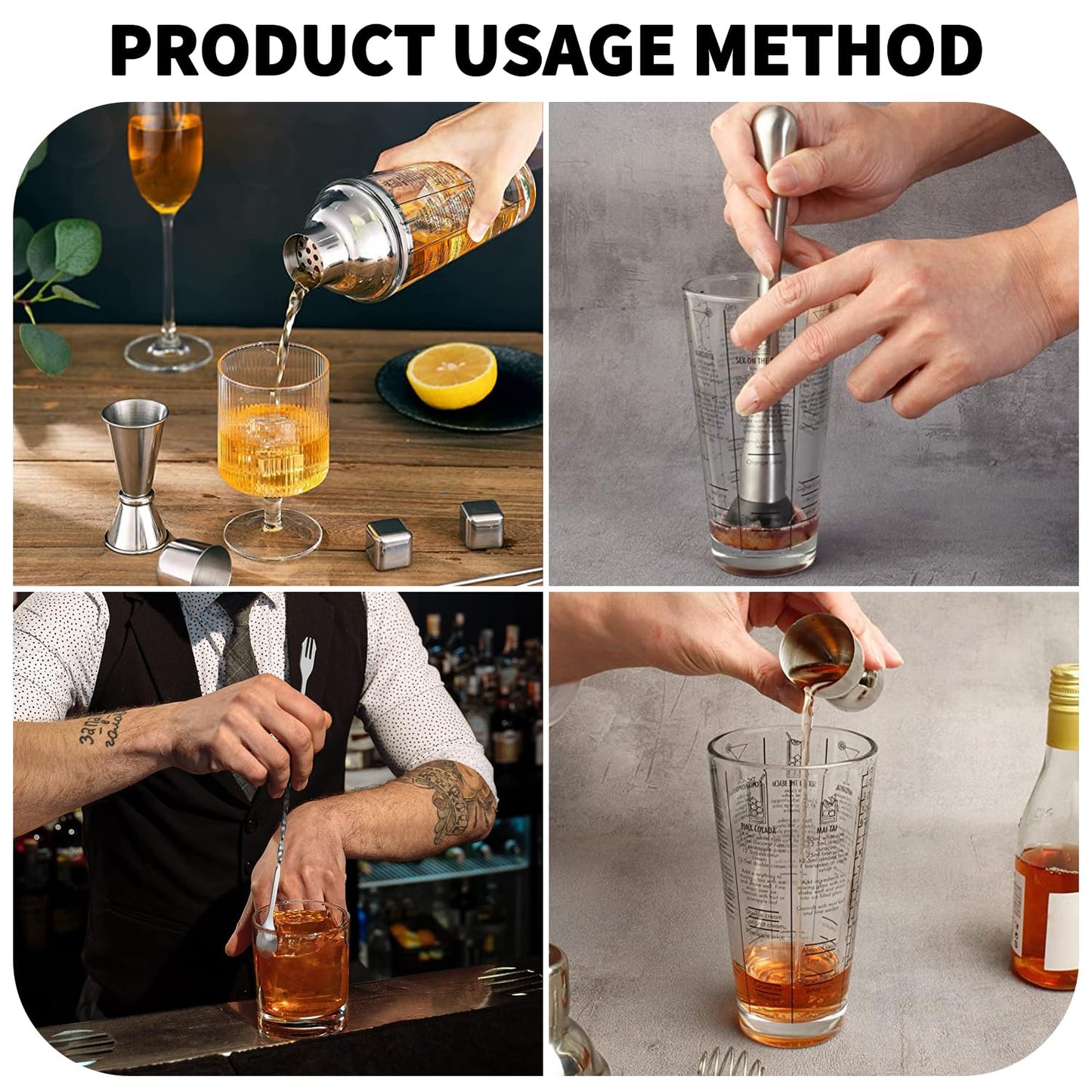 OBALY Glass Cocktail Shaker Stainless Steel Leak-Proof Lid Boston Shaker Martini Shaker Beginner Bartender Kit with Jigger 22oz Mixed Drink Shaker with Measurements Ice Shaker Mixing Glass Bar Tools