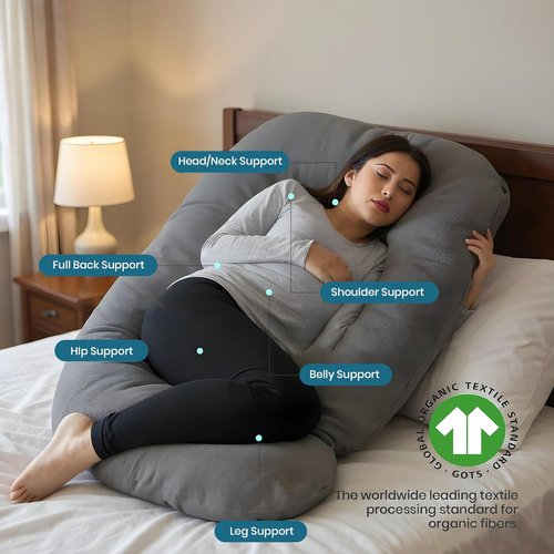 G Pregnancy Pillow - G Shaped Full Body Maternity Support for Pregnant Women | 69 Inch, Grey with 2 Removable Covers
