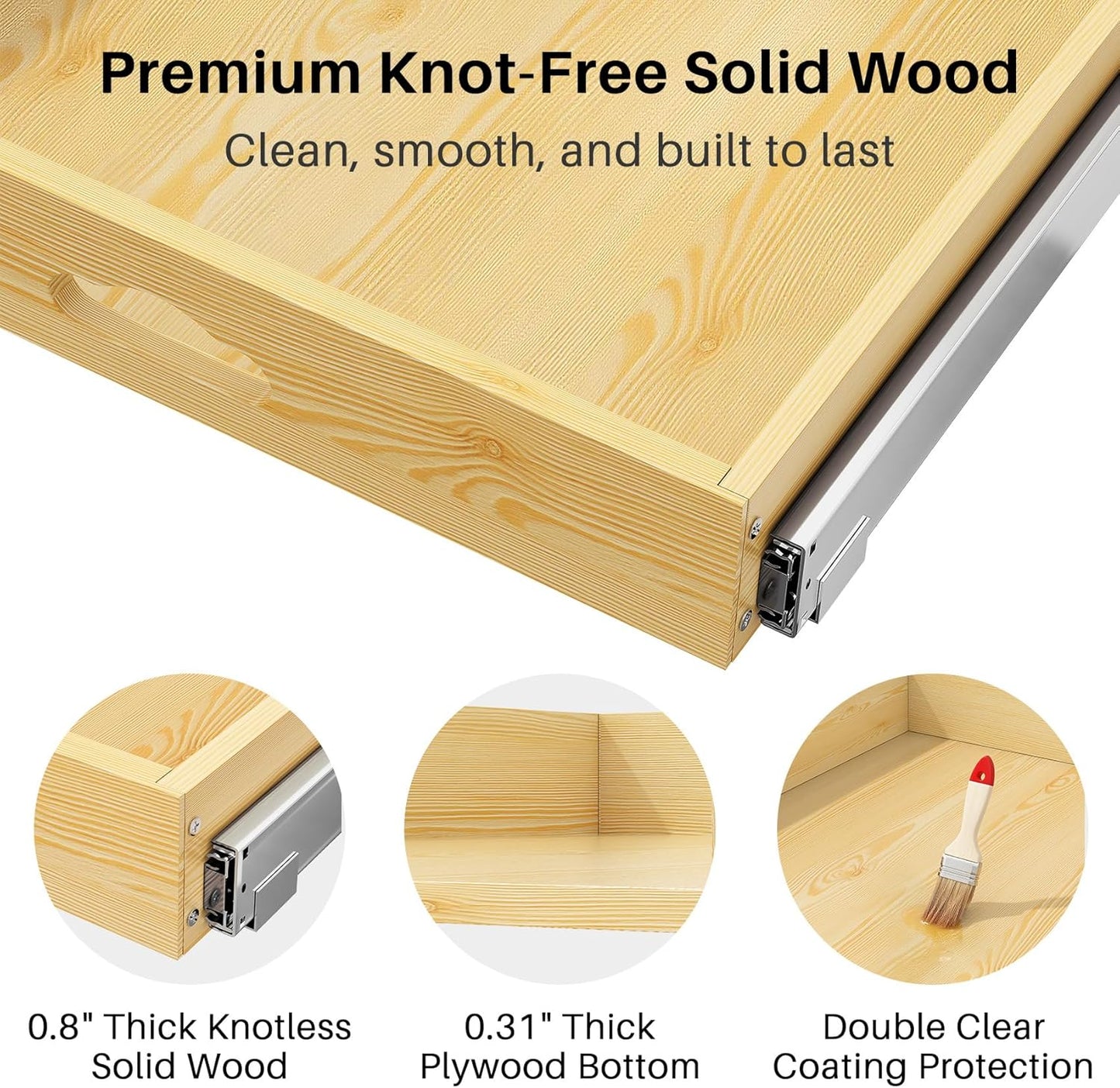 Skiennix Pull Out Cabinet Organizer - Soft Close Wooden Drawers for Pots & Pans | 21"W x 21"D x 3.4"H