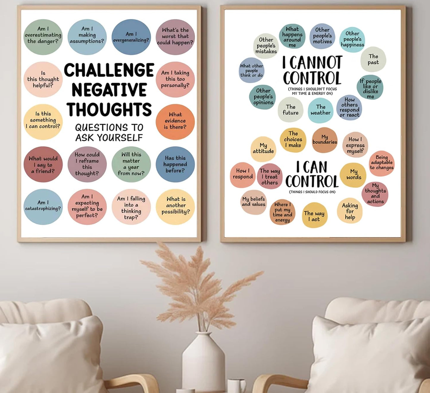 2Pcs Mental Health Wall Art - Motivational Canvas Prints for Challenging Negative Thoughts | 12x16in Unframed