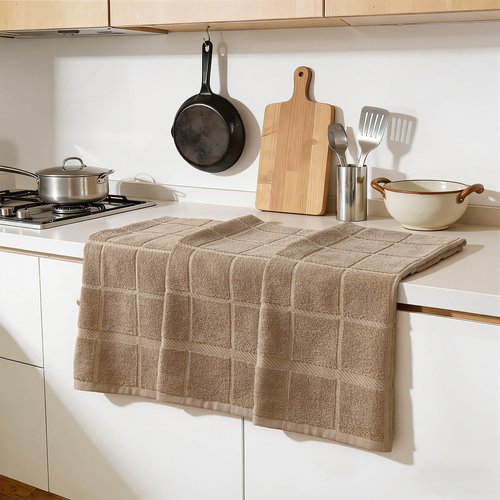 Homaxy Premium Kitchen Towels 18"x28", 4 Pack Large Cotton 380 GSM Dish Towels, Soft and Absorbent Kitchen Hand Towels with Terry Grid Design, Utility Tea Towel Set with Hanging Loop, Khaki