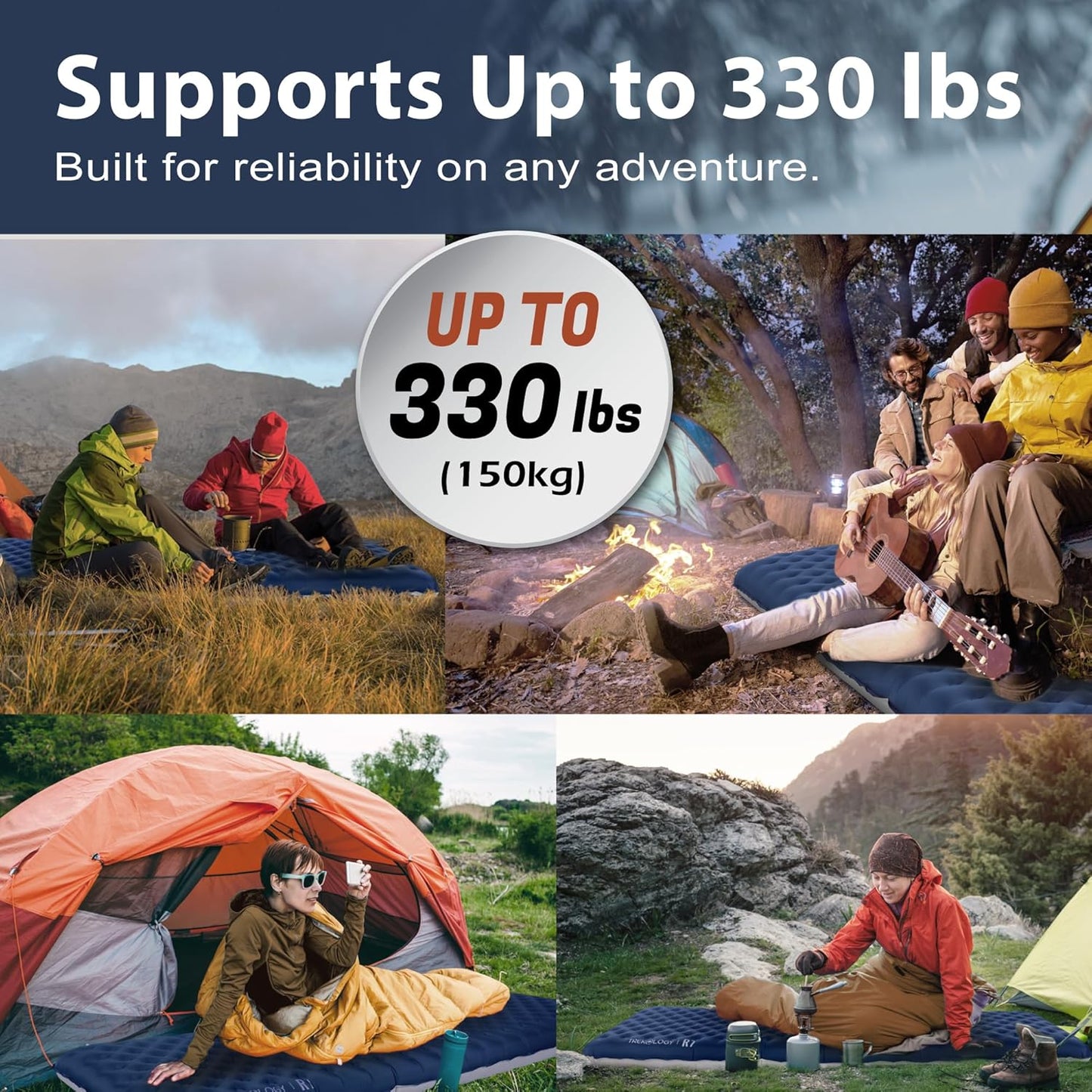 TrekoLOGY Camping Sleeping Pad - Ultra-Lightweight 4" Thick Mat with 7.2 R-Value | Waterproof & Durable for All Seasons