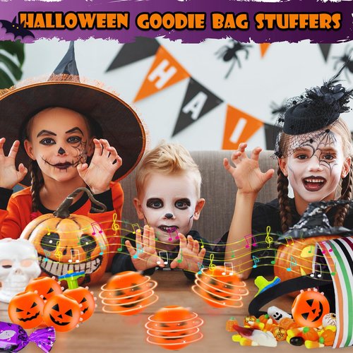 Halloween Basket Goodie Bag Stuffers Filler for Kids, 3 Pack Light Up Party Favors Spinning Top for Toddler Boys Girls, Halloween Spooky Trick or Treats Non Candy Toys Classroom Prizes Stuff Games