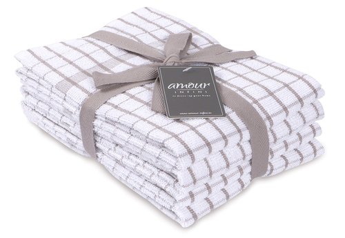 AMOUR INFINI Kitchen Towels Set of 4 - Highly Absorbent, Super Soft Terry Cotton 20x28 Inch Dish Towels with Hanging Loop - Hand & Tea Towels for Cleaning & Drying Dishes (Beige)