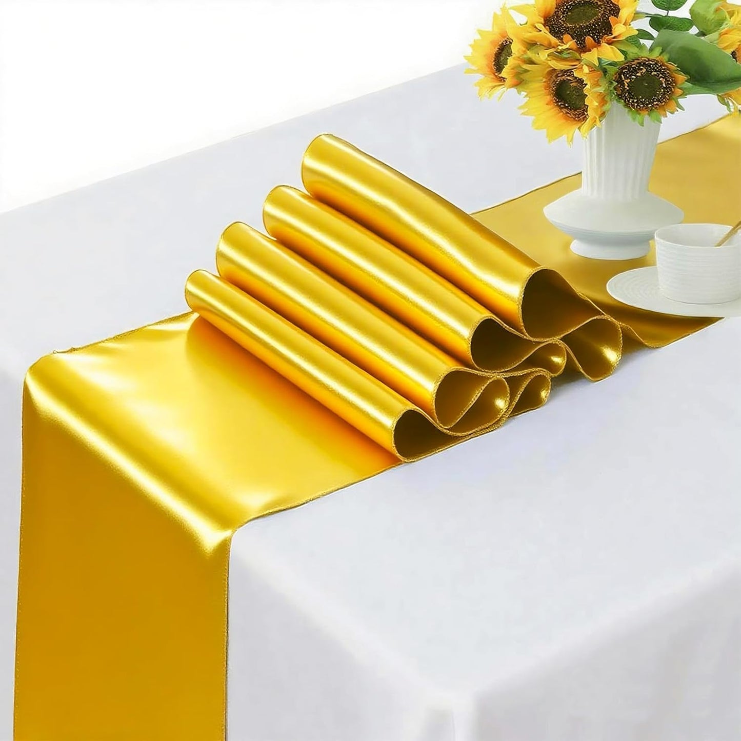 Regine Switzerland Wedding Satin Chair Sashes - Elegant Gold Bows, 7x108 Inch, Pack of 50 for Events