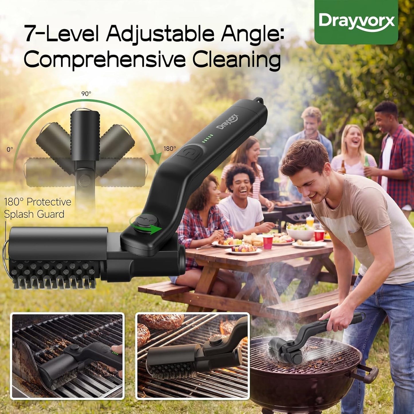 Skiennix Electric Grill Brush - High Torque BBQ Cleaner with 3-Speed Modes & Reinforced Bristles