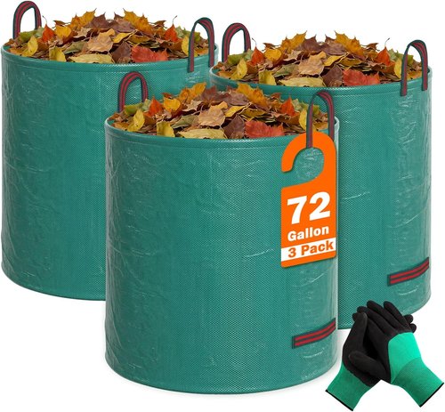 FEED GARDEN 72 Gallon Reusable Yard Waste Bags - Heavy Duty Lawn & Leaf Bags with 4 Reinforced Handles | Includes Gardening Gloves
