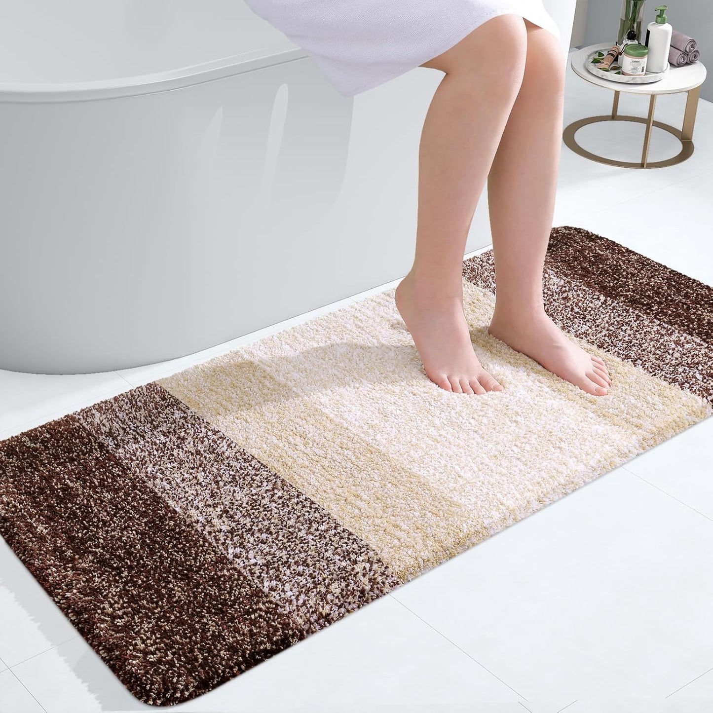 OLANLY Bathroom Runner Rug - Extra Soft Microfiber Mat with Rubber Backing | 40x20, Quick Dry, Washable, Brown