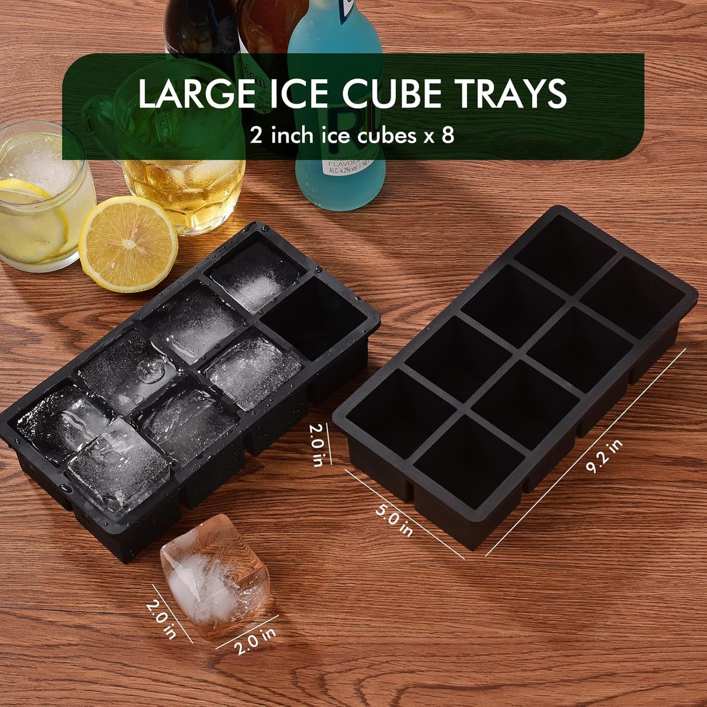 SLGOL Ice Cube Tray - Easy Release Silicone Molds for Whiskey | Stackable 8 Square Ice Cubes