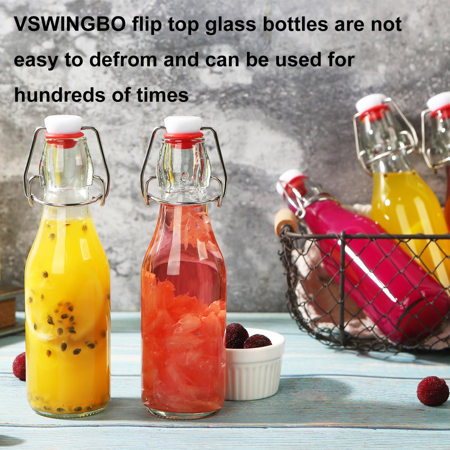 12 Pack 8.5oz Flip Top Glass Bottles,8.5oz swing top glass bottles with airtight lids for Home Brewing,2nd Fermentation,Kombucha,Kefir,Vanilla Extract,Juice,Tea,Beverages,Soda,Oils,Vinegar,Limoncello