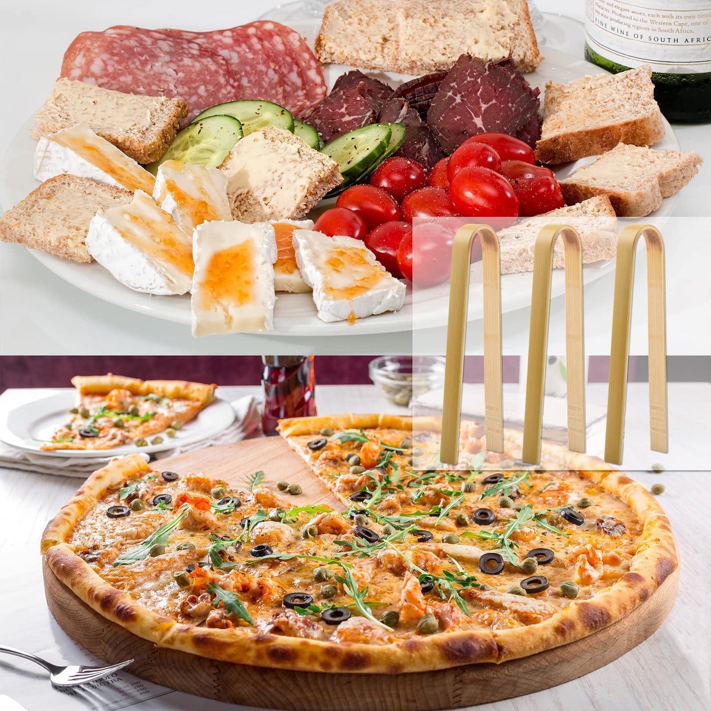 30 Pcs Wooden Tongs for Charcuterie - Mini Bamboo Disposable Tongs for Serving Food, Natural Wooden Cooking Toast