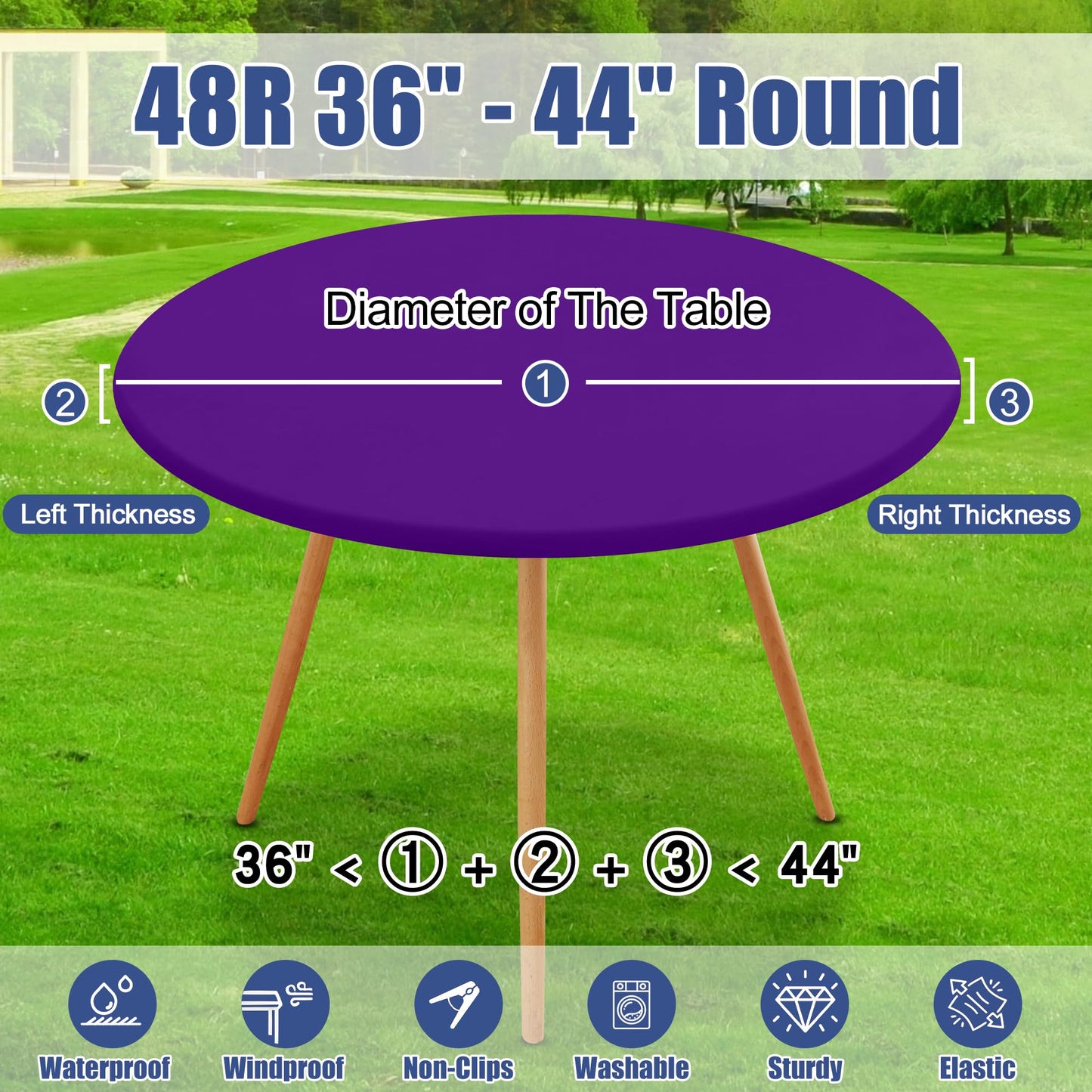 Moosfor Round Spandex Tablecloth, Elastic Fitted Waterproof Tablecloths for 36"-44" Tables, Stretch Washable Picnic Table Cover for Camping, Dining, Indoor and Outdoor, Purple