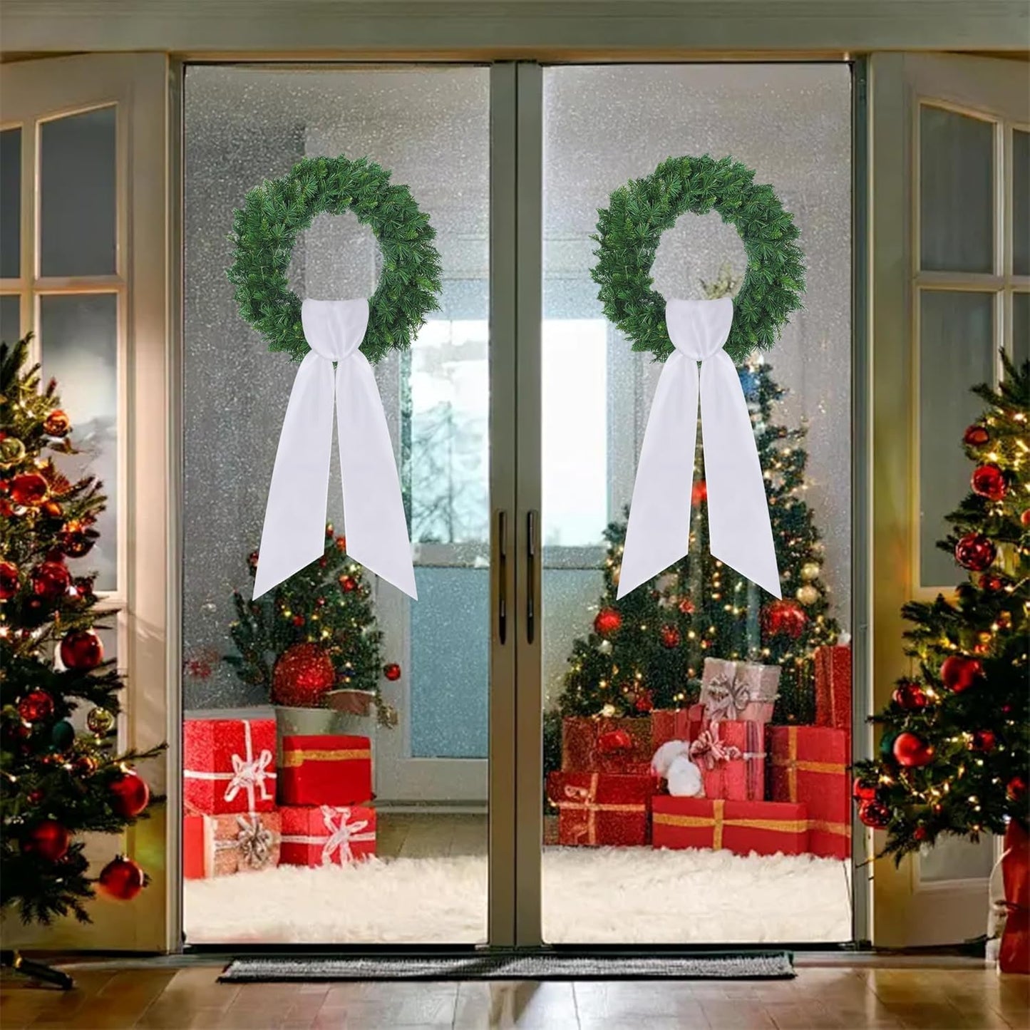 RunNico Wreath Sash - 4 Pack 4.5" W x 56.3" L | White Blank Embroidered Wreath Accessories for Holiday Decor