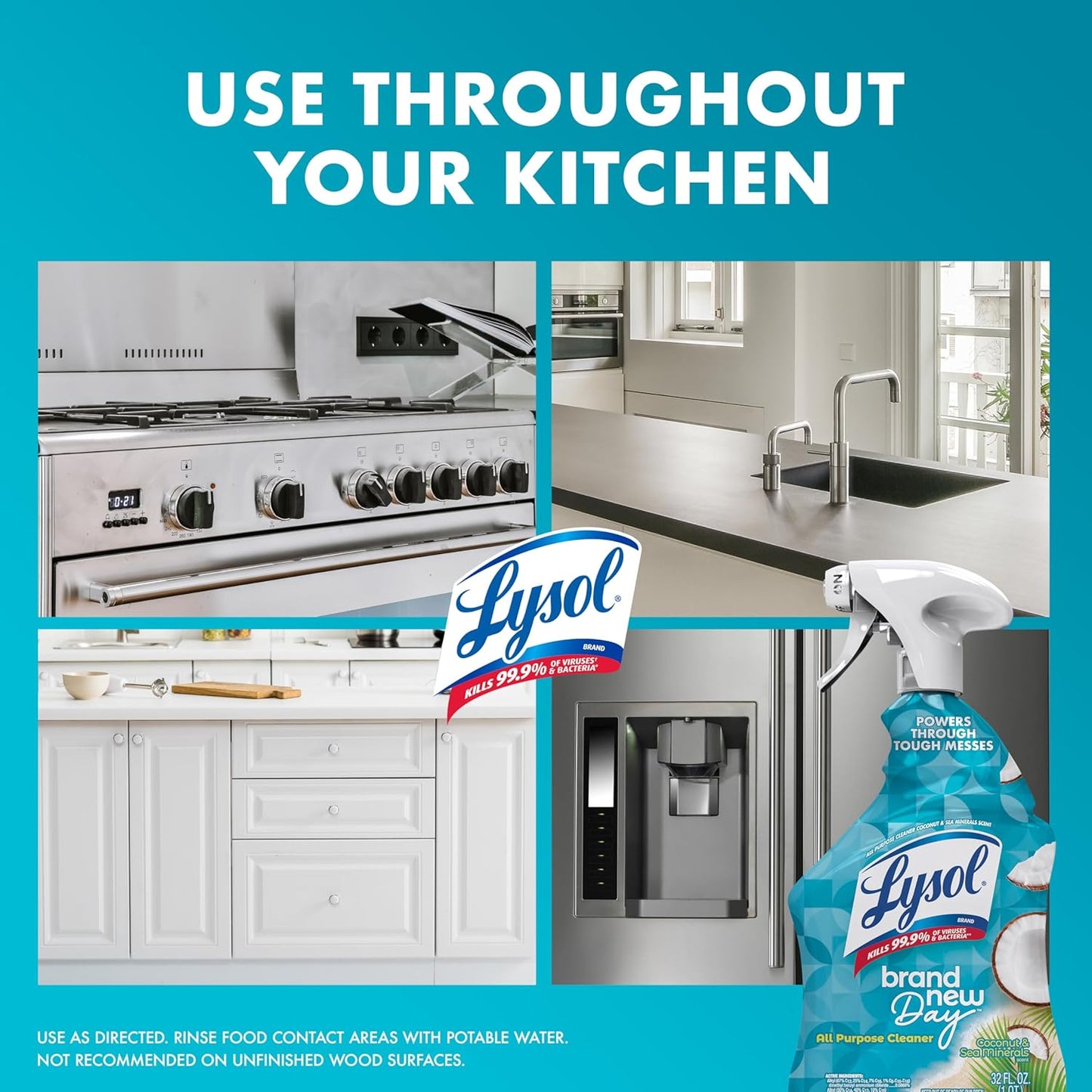 Lysol All-Purpose Cleaner Spray - Multi-Purpose Disinfectant for Kitchen & Bathroom | Coconut & Sea Minerals, 32 Fl Oz