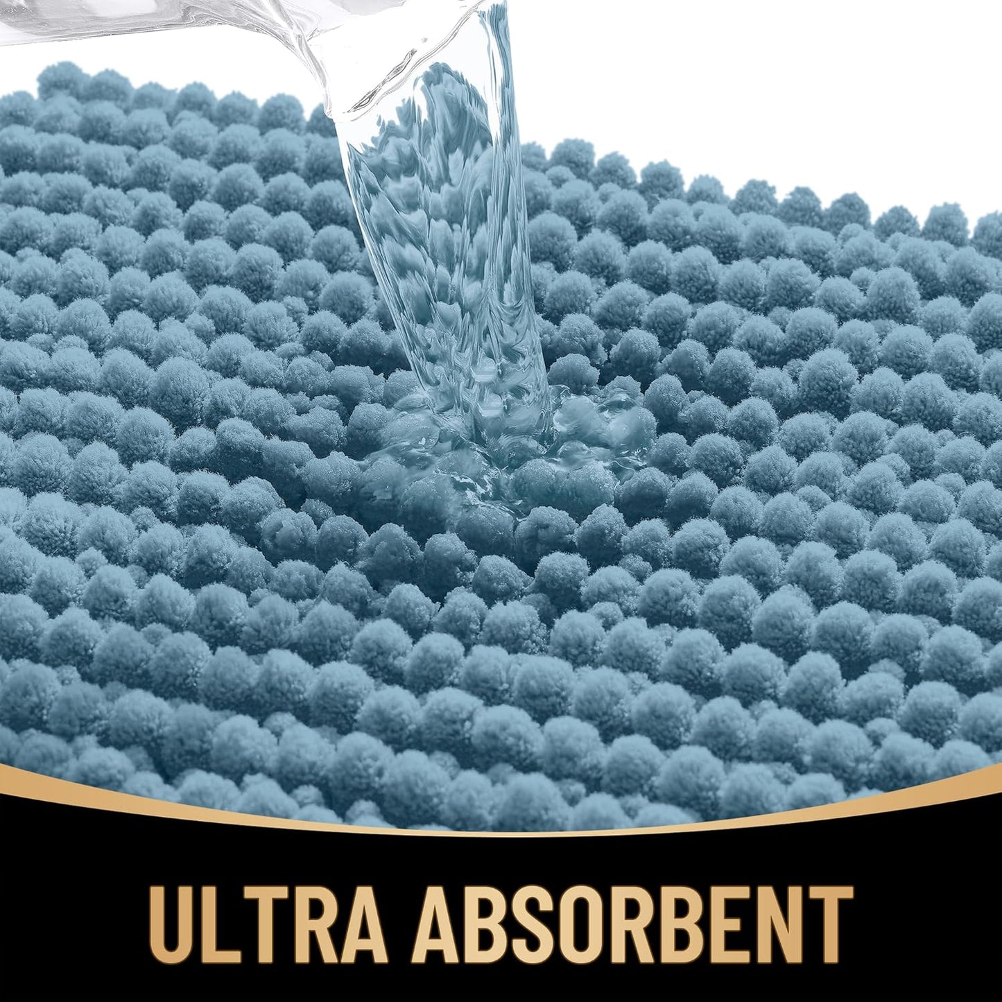 OLANLY Thick Chenille Bath Rugs - Extra Soft & Absorbent | 24x16 Airy Blue Bathroom Mats