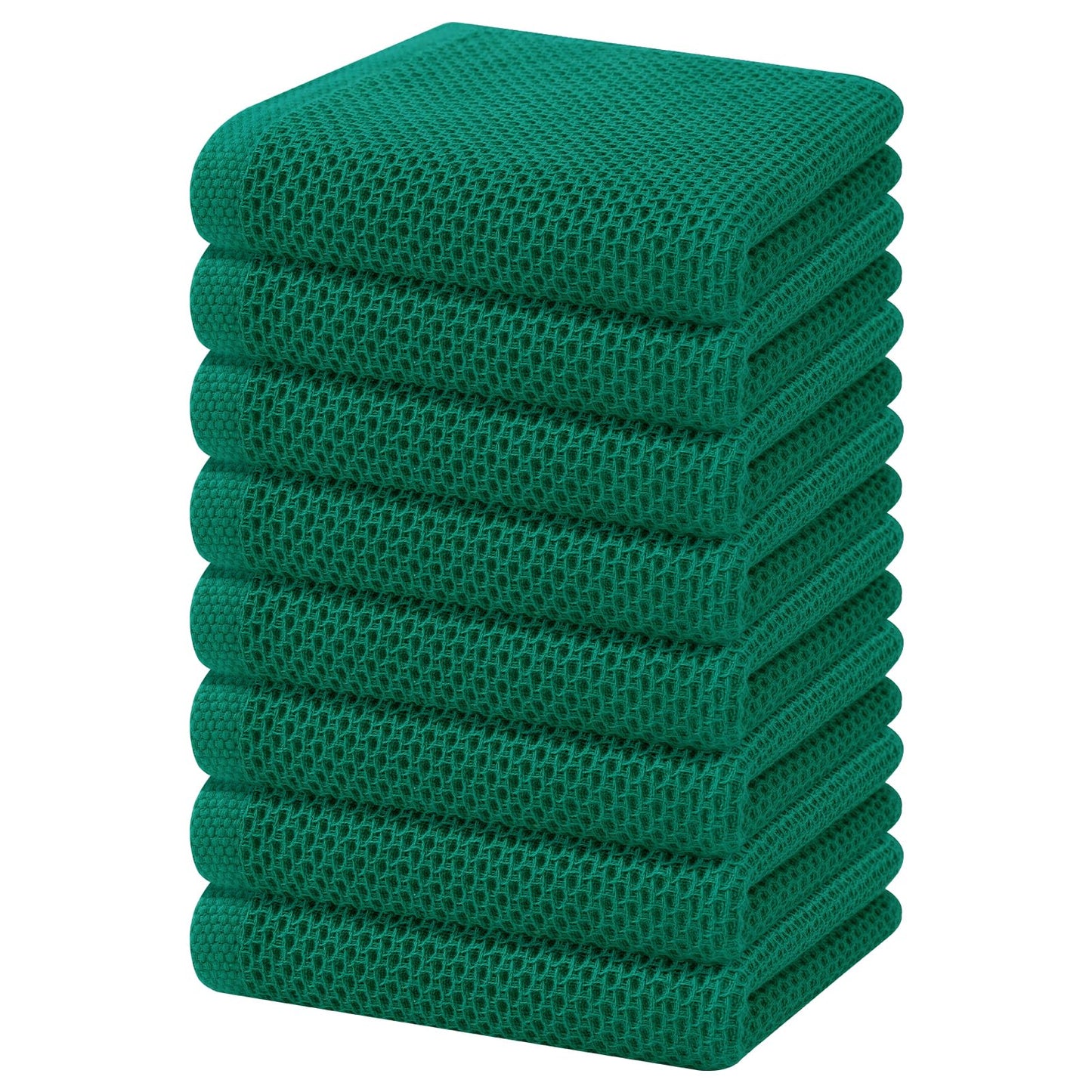 Homaxy 100% Cotton Waffle Weave Kitchen Dish Towels, Ultra Soft Absorbent Quick Drying Cleaning Towel, 13 x 28 Inches, 8-Pack, Dark Green