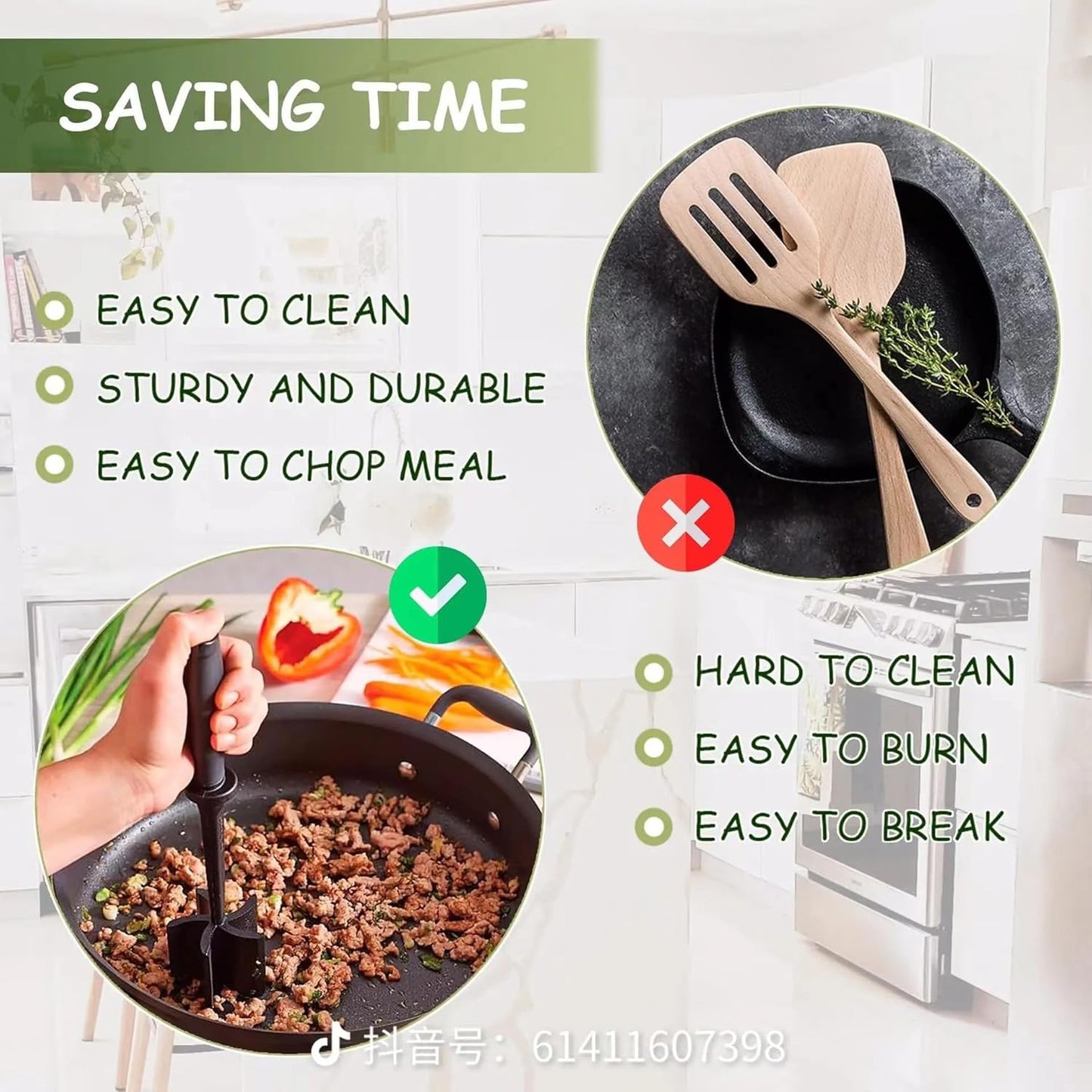 Skiennix Meat Chopper - Premium Heat Resistant Masher for Ground Beef, Turkey & More | Versatile Kitchen Tool