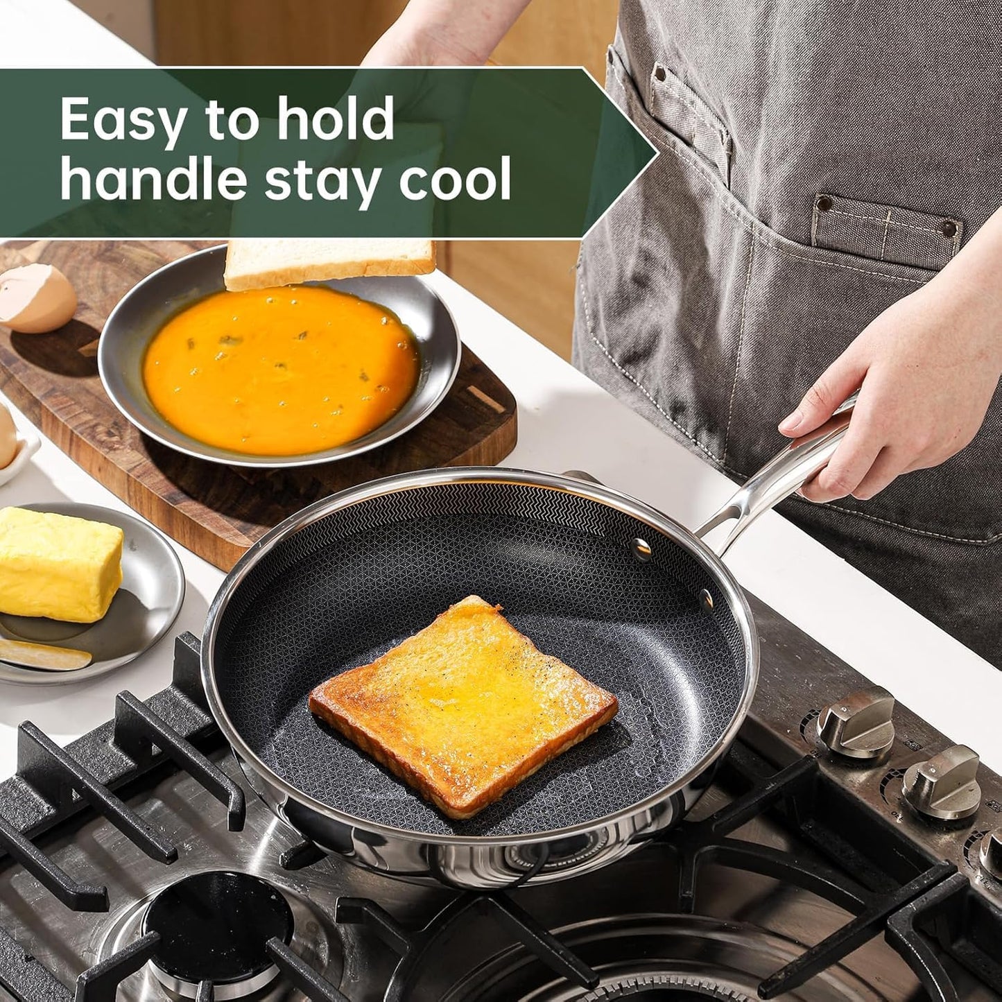 Skiennix 10-Inch Nonstick Frying Pan - PFOA-Free Hybrid Skillet with Stay-Cool Handle | Oven & Dishwasher Safe, Induction Compatible