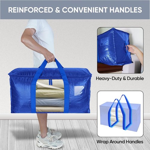 BALEINE 8-Pack Oversized Moving Bags - Heavy-Duty Storage Totes with Reinforced Handles | Blue w/Window
