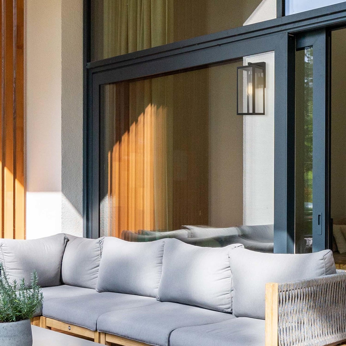 GLOBE Electric 44176 1-Light Outdoor/Indoor Wall Sconce, Matte Black Finish, Clear Glass Shade, Weather-Resistant Modern Exterior Light