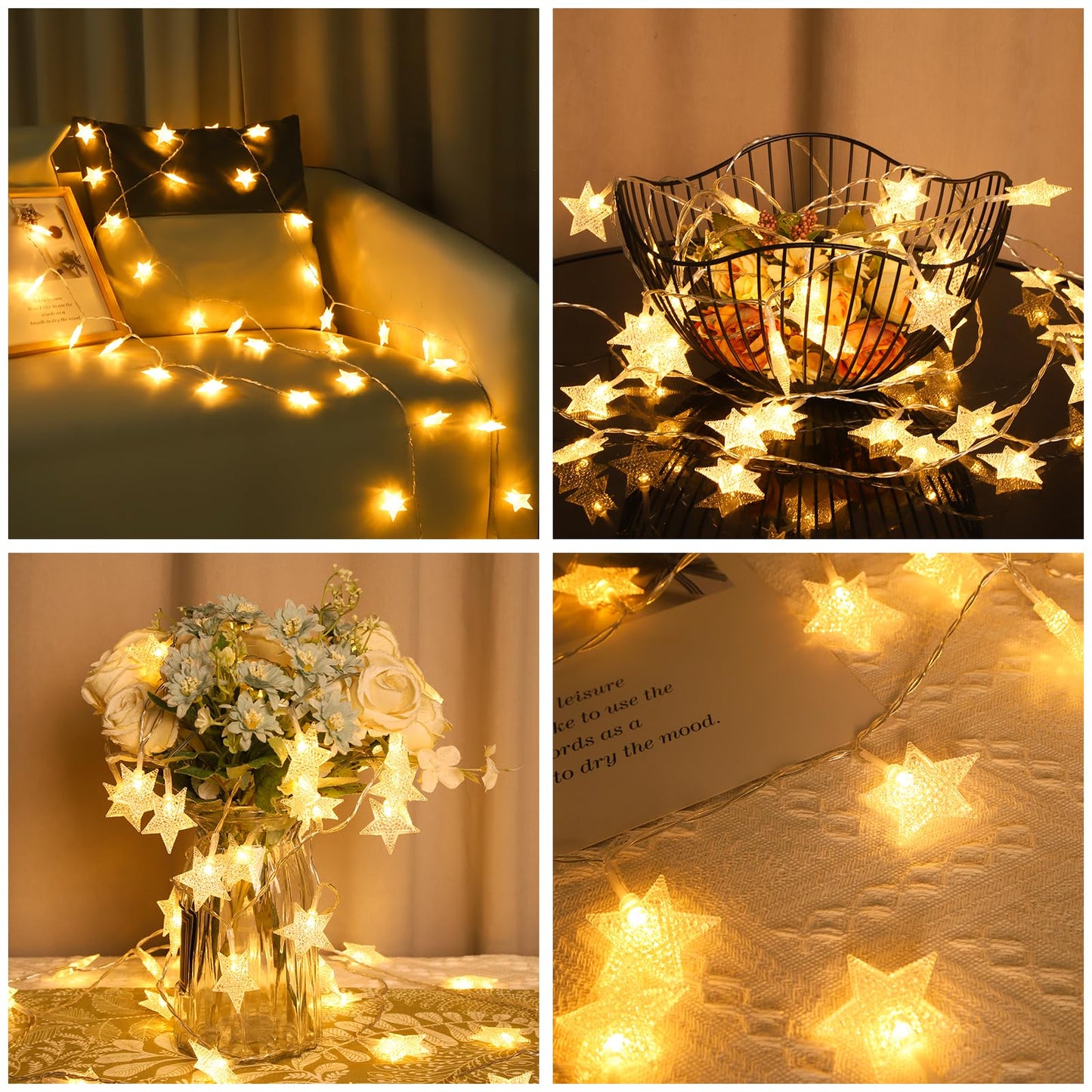 2 Pack Star String Lights Total 33ft 100 LED Hanging Star Fairy Lights Battery Operated for Indoor Outdoor Waterproof Twinkle Lights with Remote Control for Bedroom Party Christmas Decor Warm White