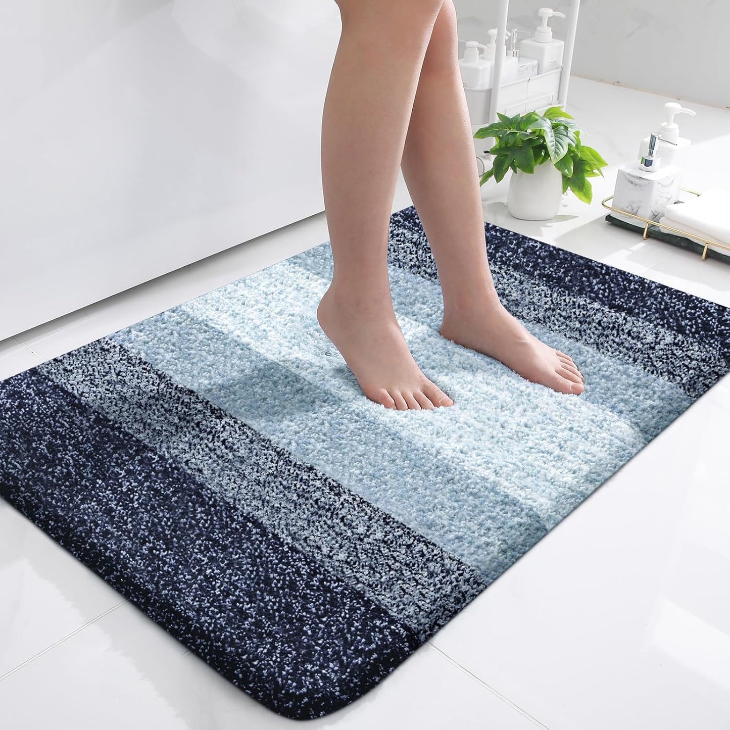 OLANLY Bathroom Rugs - Extra Soft Microfiber Mat with Rubber Backing | Quick Dry, Machine Washable, 36x24, Airy Blue