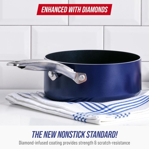 Blue Diamond Nonstick 2QT Saucepan - PFAS-Free Diamond Ceramic, Dishwasher & Oven Safe, Stay Cool Handle