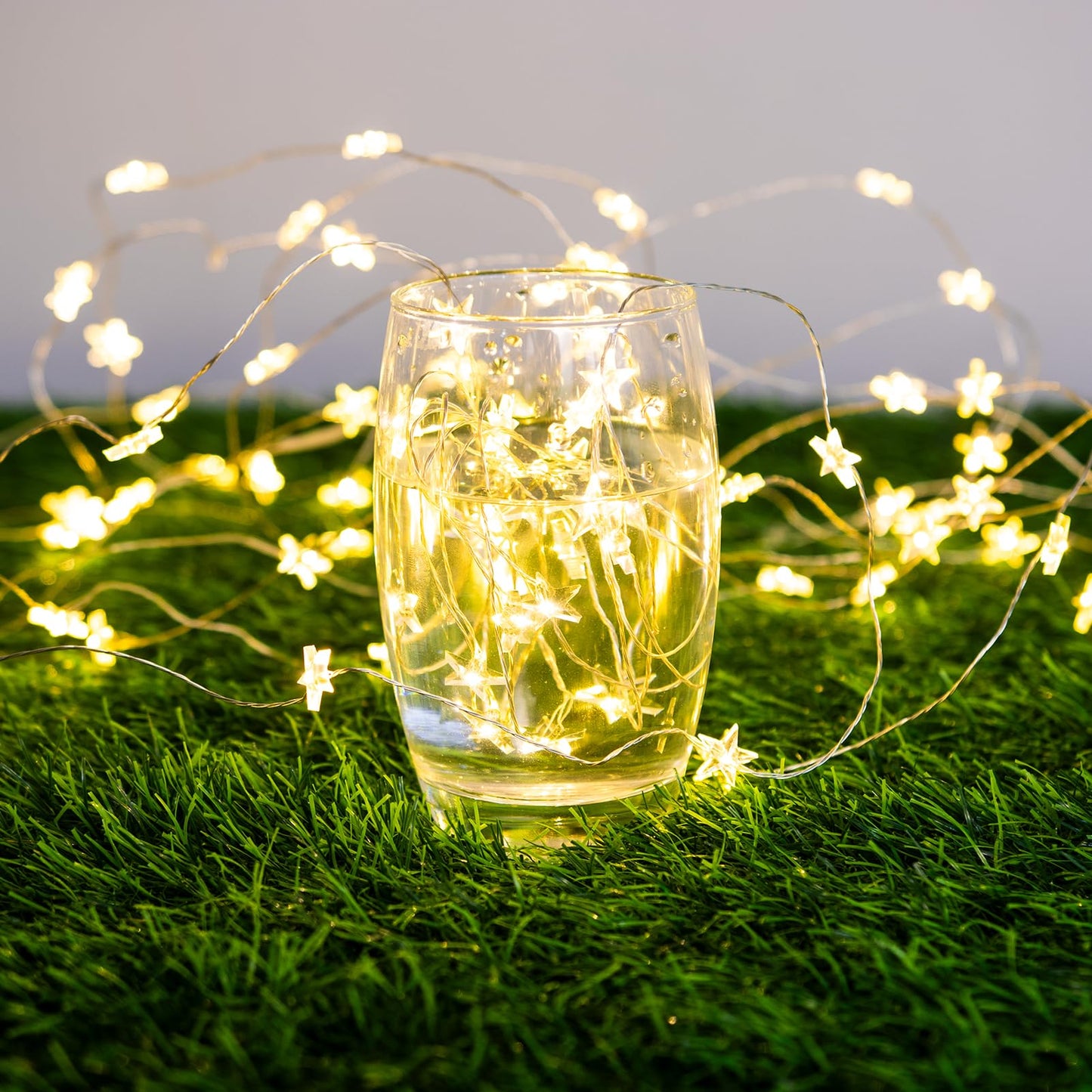 ZELUXDOT Star String Lights Plug in,40FT 120 LEDs Star Fairy Lights,Waterproof Starry Light with 8 Modes Remote for Outdoor Indoor Christmas Wedding Garden Ramadan Decor,Silver Wire,Warm White
