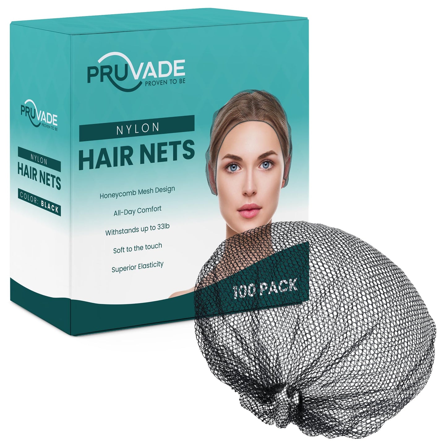 Pruvade - Nylon Hair Nets for Women & Men | 100 Pack | 24" Honeycomb Mesh Hair Net for Food Service, Medical & Industrial Use - Breathable & Sturdy for Bun Hair, Most Long & Short Hair - Latex Free