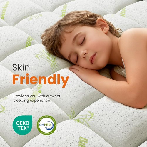 DUMOS Ultra Soft Queen Size Mattress Topper - Breathable Bamboo Viscose Pillow Top for Back Pain Relief