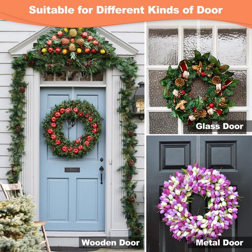 12" Clear Wreath-Hanger Non Scratch Hooks, 1 Pack Wreath-Hanger, Over The Door Hooks Deceneration, Slim Hangers Organizer