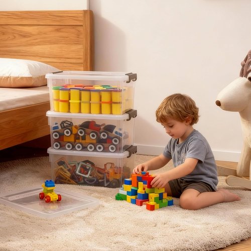 Citylife 17 QT Plastic Storage Bins - 6 Pack Clear Stackable Containers for Garage, Closet, Kitchen