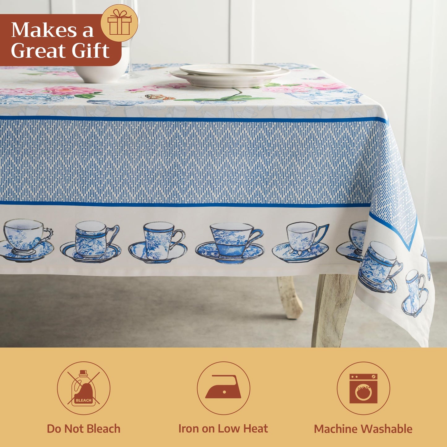 Maison d' Hermine Table Cloth Rectangle Table 100% Cotton 70 x 90 Inches Tablecloth Reusable Decorative for Dining Kitchen Room Farmhouse Home Gifts for Mothers Day Spring Summer - Canton